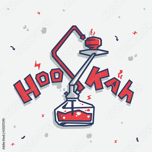 Logo cartoon hookah red and white color on white background.