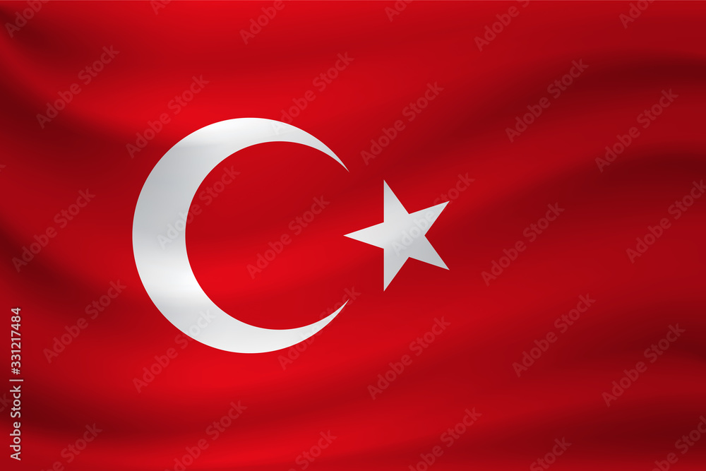 Waving flag of Turkey. Vector illustration
