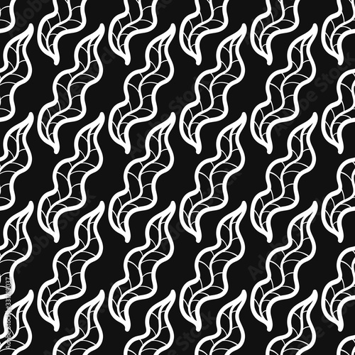 vector white ethnic doodle multi leaf seamless pattern on black