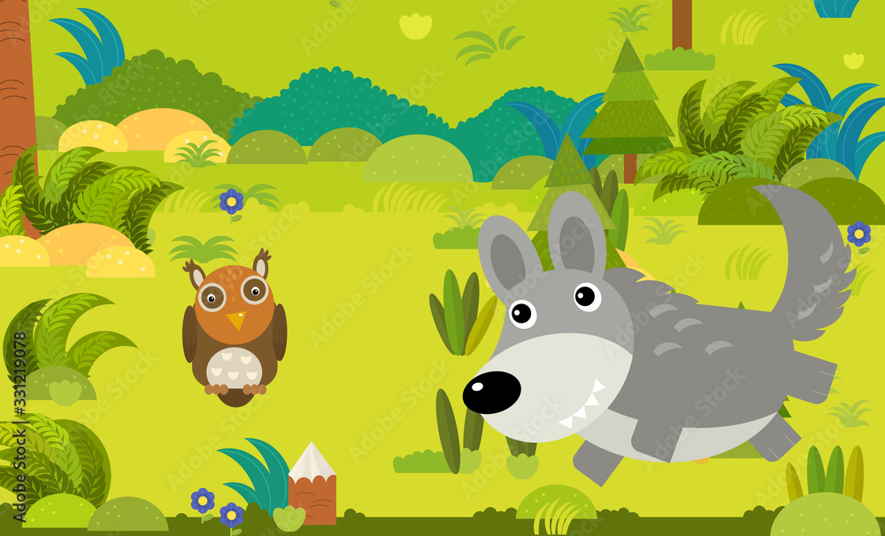 Obraz premium cartoon scene with different european animals in the forest illustration
