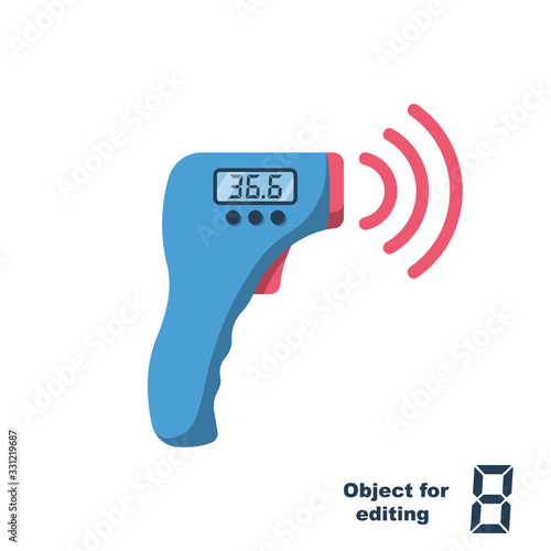 Digital non-contact infrared thermometer. Infrared light for disease detection through body temperature. Vector flat design. Isolated white background. Prevention of coronavirus disease 2019-nCoV.