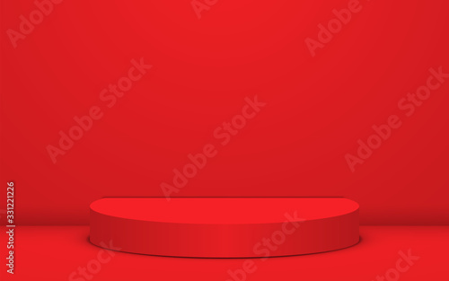 red podium in the red stuio room	