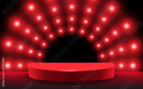 red podium with red light in the studio room
