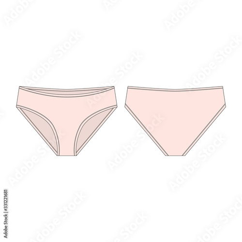 Light pink underpants for girls isolated on white background. Lady lingerie technical sketch.