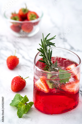Wallpaper Mural Summer strawberry drink on marble white background. Torontodigital.ca