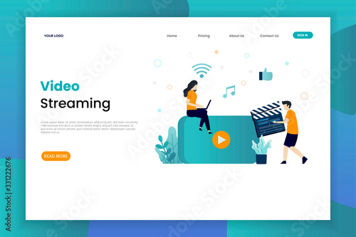 Modern flat design video streaming illustration landing page template. Landing page template