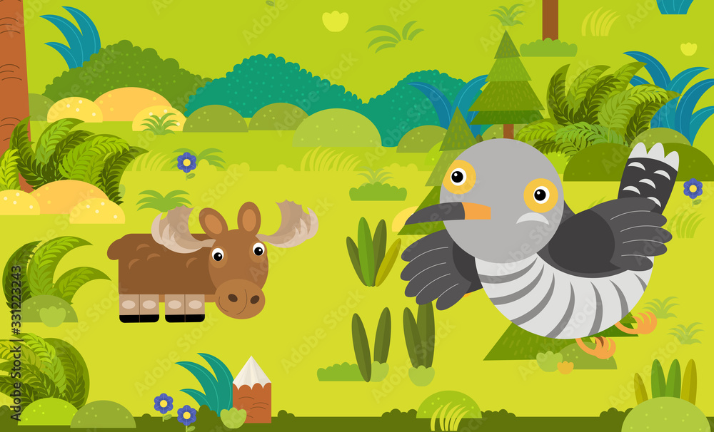 cartoon scene with different european animals in the forest illustration cartoon scene with different european animals in the forest illustration