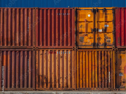 multicoloured cargo freight containers
