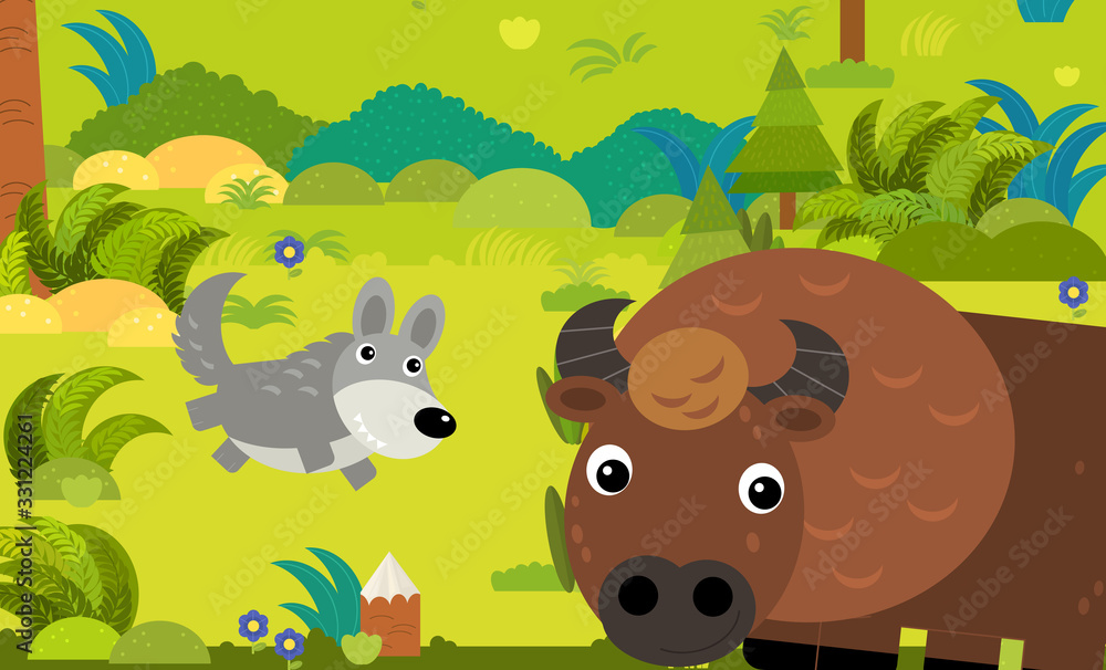 cartoon scene with different european animals in the forest illustration cartoon scene with different european animals in the forest illustration