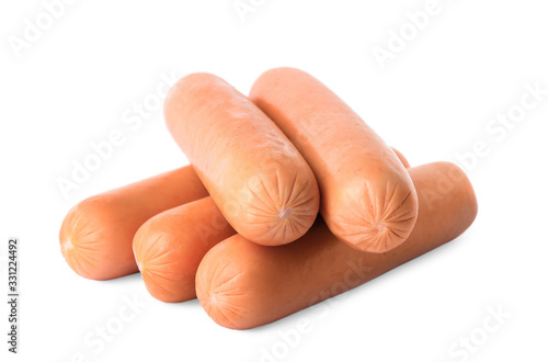 Tasty sausages on white background. Meat product