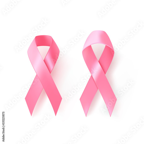 The international symbol of the fight against breast cancer, pink silk ribbon on white background, icon.