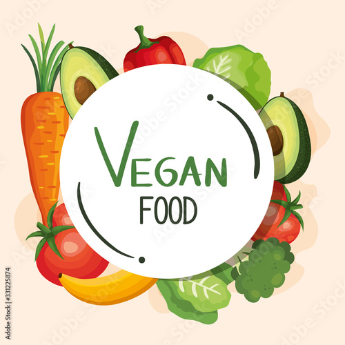 Plakat vegan food poster with set of vegetables vector illustration design