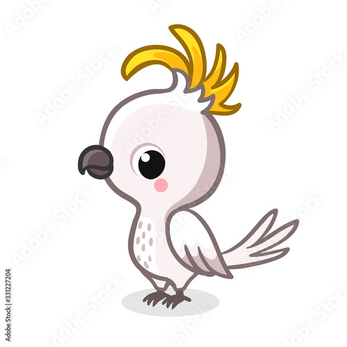 Cute parrot in cartoon style is standing on a white background. Vector illustration