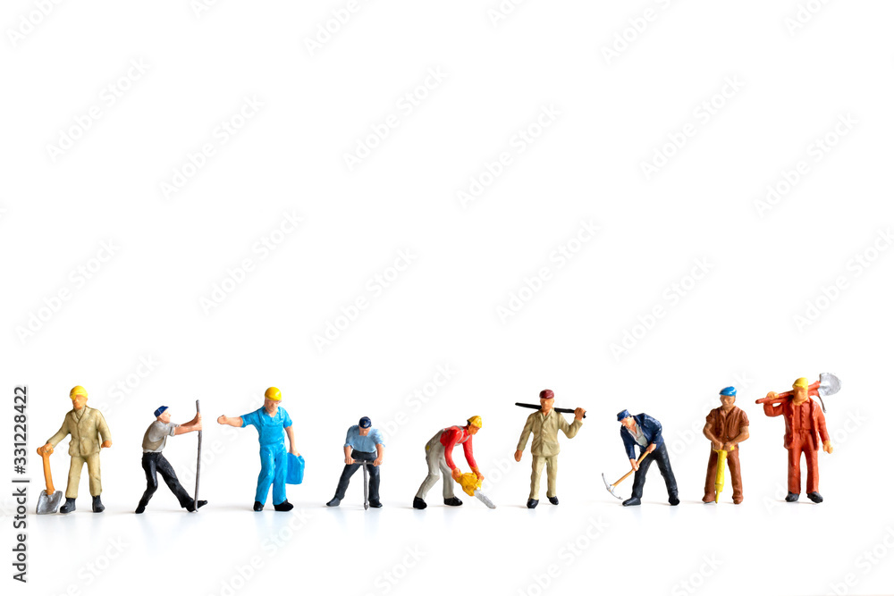Worker team standing on white background and copy space for your text , Labour day concept Worker team standing on white background and copy space for your text , Labour day concept