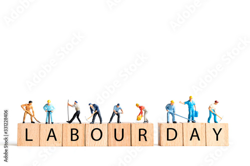 Worker team standing on white background and copy space for your text , Labour day concept
