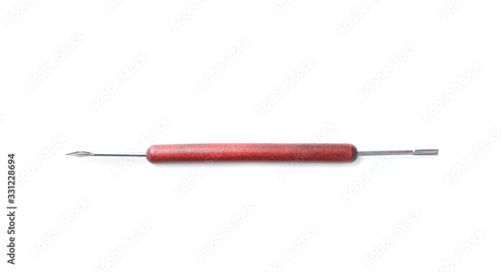 Tool for leather working isolated on white, top view Tool for leather working isolated on white, top view