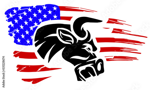 Grunge texture of bull head or cow with usa flag.