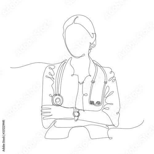 medico donna mezzo busto disegnato in una singola linea