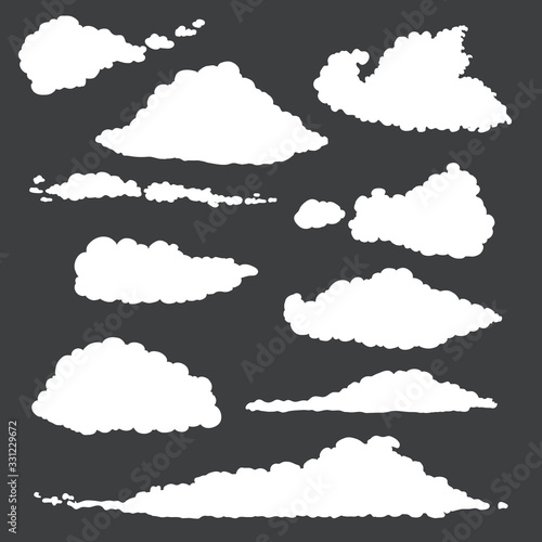 Vector Set of White Cloud Silhouettes