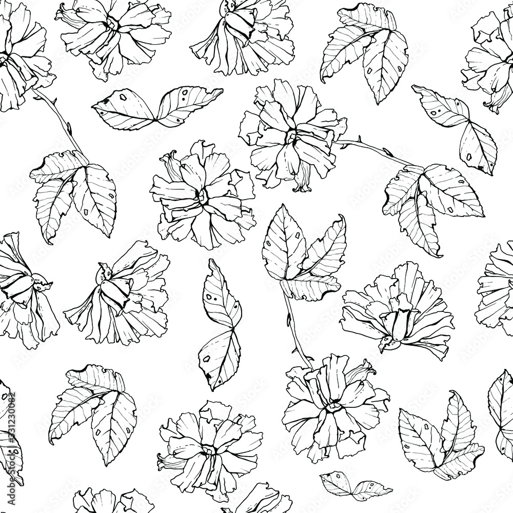 Background of rose flowers. Seamless pattern. Vector graphics. Background of rose flowers. Seamless pattern. Vector graphics.