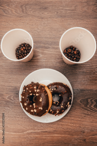 americano and chocolate donuts