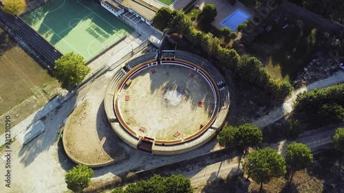 Aerial view of Bullring in Ampudia. Palencia,Spain. Drone  Footage