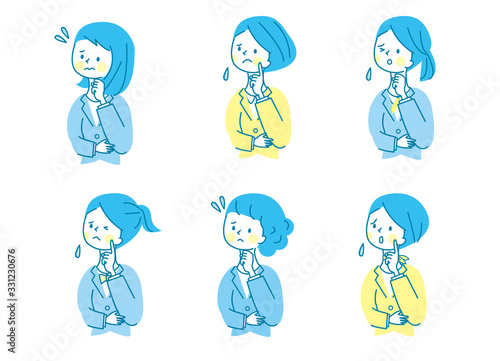 悩む若い女性　ビジネス　スーツ　セット