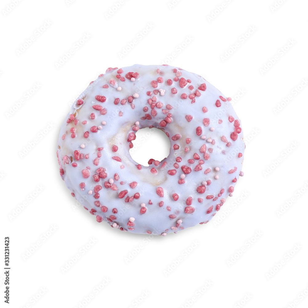 Sweet delicious glazed donut on white background, top view Sweet delicious glazed donut on white background, top view