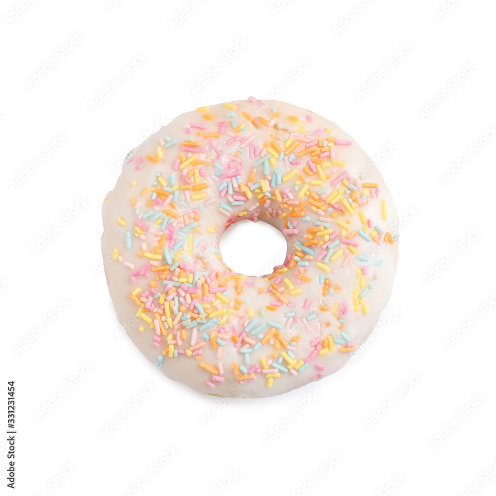 Sweet delicious glazed donut on white background, top view Sweet delicious glazed donut on white background, top view