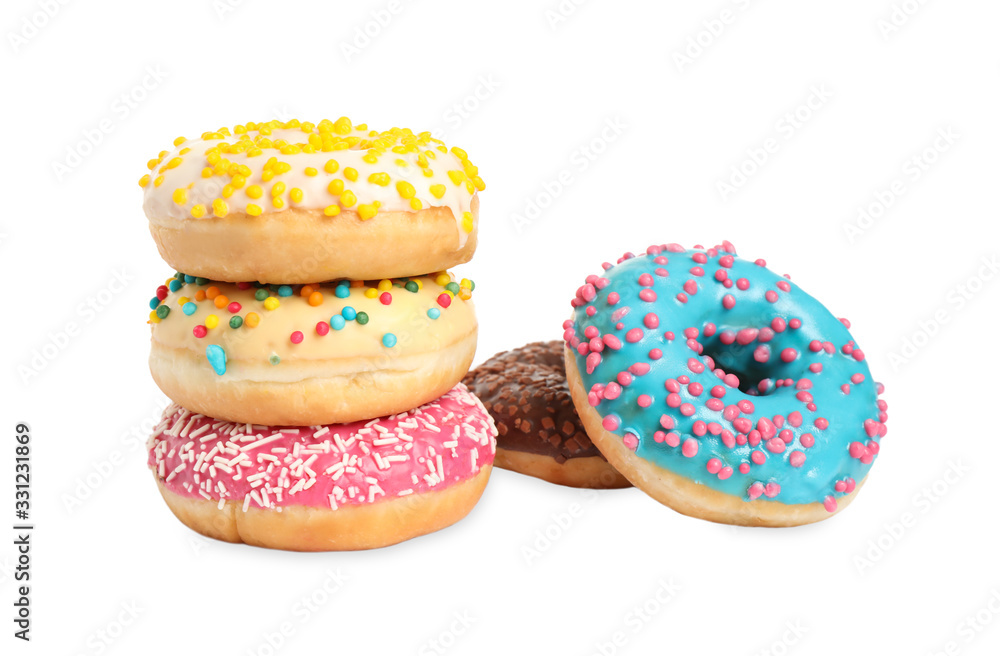 Sweet tasty glazed donuts on white background Sweet tasty glazed donuts on white background