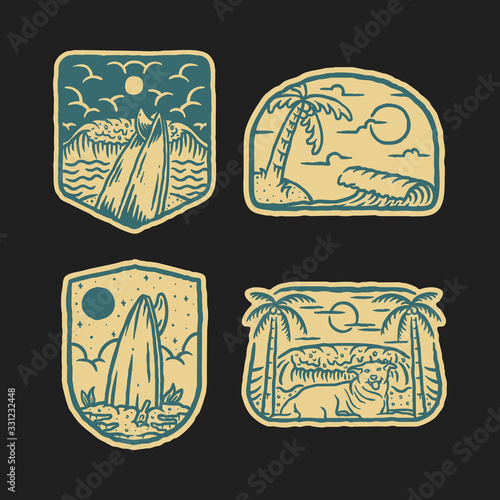 Summer beach sea surf badge patch pin graphic illustration vector art t-shirt design