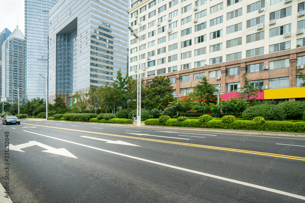 Roads and skyscrapers in the financial center, Qingdao, China