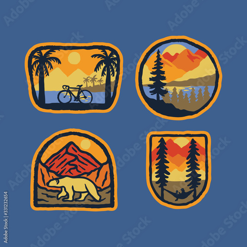 Bicycle nature polar bear nature wild badge patch pin graphic illustration vector art t-shirt design