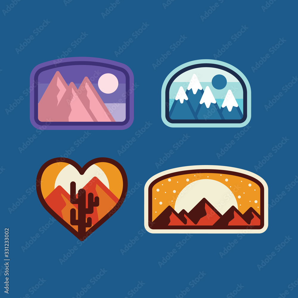 Camping mountain cactus nature wild badge patch pin graphic illustration vector art t-shirt design