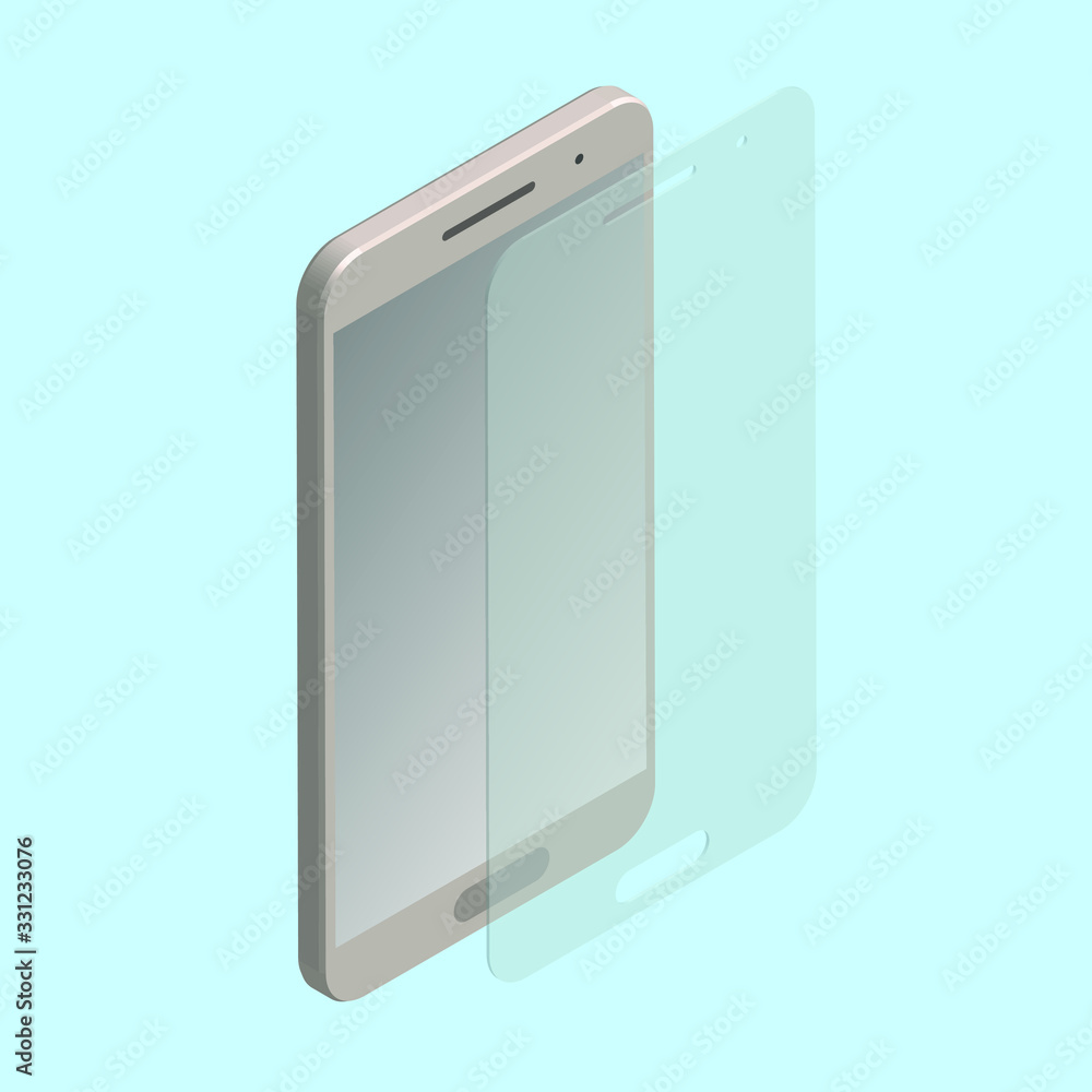 Glass screen protector. Beige phone vector isolate. Glass screen protector. Beige phone vector isolate.