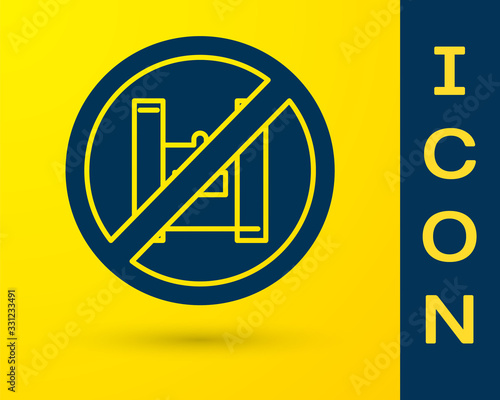 Blue Say no to plastic bags poster icon isolated on yellow background. Disposable cellophane and polythene package prohibition sign. Vector Illustration