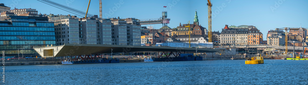 The new golden bridge for the sluice in Stockholm waiting for placement.