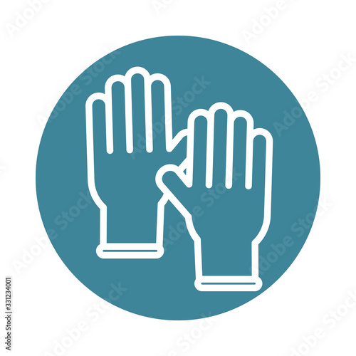 virus covid 19 pandemic protective medical gloves block line style icon