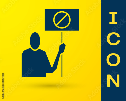 Blue Nature saving protest icon isolated on yellow background. Earth planet protection, environmental issues demonstration. Vector Illustration