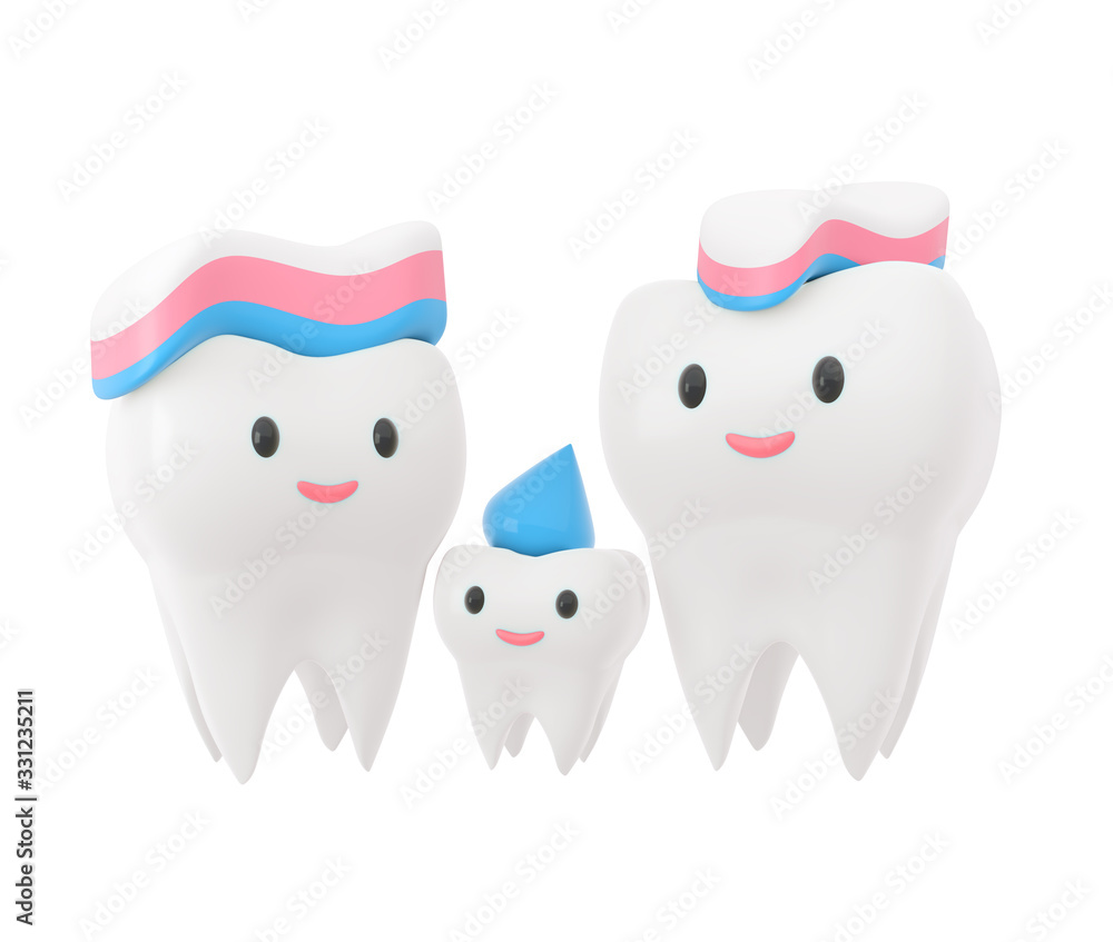 Cute happy smiling family of teeth with toothpaste hairstyle. Clear tooth concept.Brushing teeth. Dental kids care Cute happy smiling family of teeth with toothpaste hairstyle. Clear tooth concept.Brushing teeth. Dental kids care