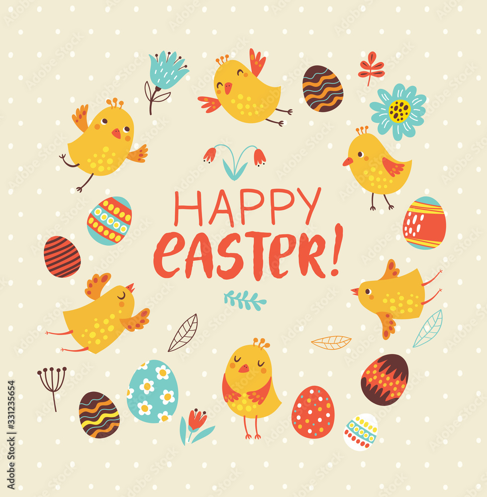 Obraz premium Easter card with birds and flowers
