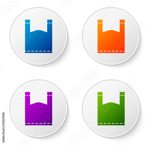 Color Plastic bag icon isolated on white background. Disposable cellophane and polythene package prohibition sign. Set icons in circle buttons. Vector Illustration