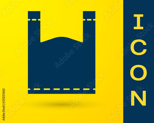 Blue Plastic bag icon isolated on yellow background. Disposable cellophane and polythene package prohibition sign. Vector Illustration