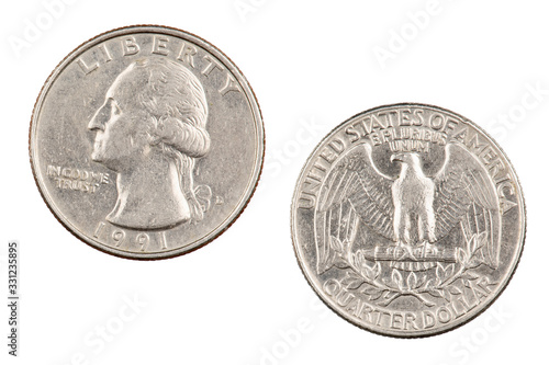 American quarter isolated on white background photo