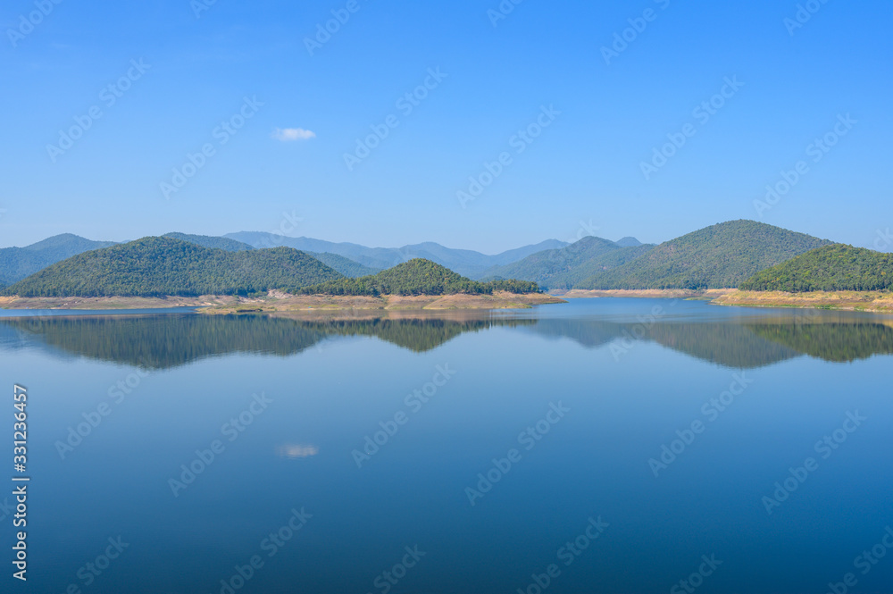 Spectacular view of the nature in Mae Kuang Dam, Chiang Mai province of Thailand. Mae Kuang dam is a medium-sized reservoir used to facilitate water into the city’s water supply.