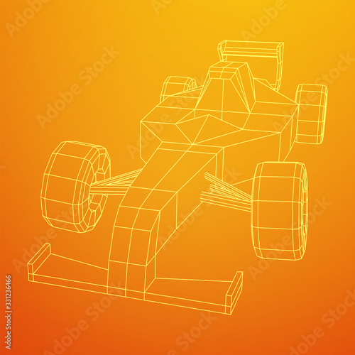 F1 car bolide formula one speed concept. Wireframe low poly mesh vector illustration.