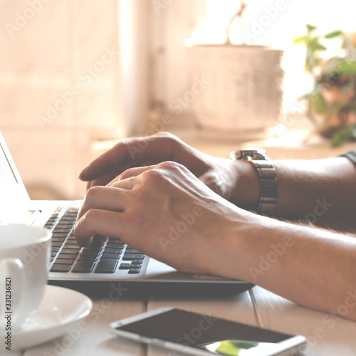 Businessman working on Desk at home office business