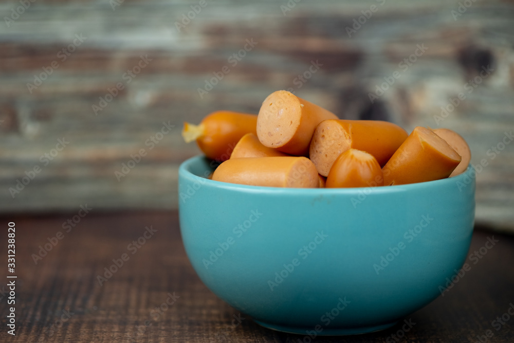Appetizing food : Slice pork sausages in bowl Appetizing food : Slice pork sausages in bowl