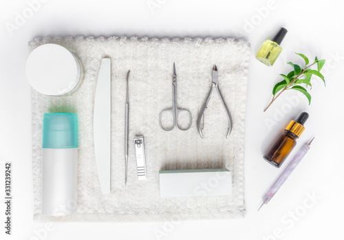 manicure tools set hand nail care top view