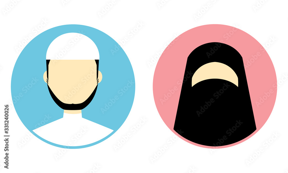 Beard Man and Woman Covering Her Face Muslim Icon Beard Man and Woman Covering Her Face Muslim Icon